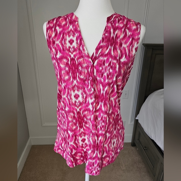 Pink Graphic Flowy Sleeveless Blouse, Teacher Outfit, NWT - Picture 4 of 10